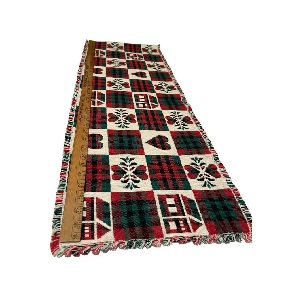 Country Plaid Table Runner Fringed Ends  72” inches L x 13” inches